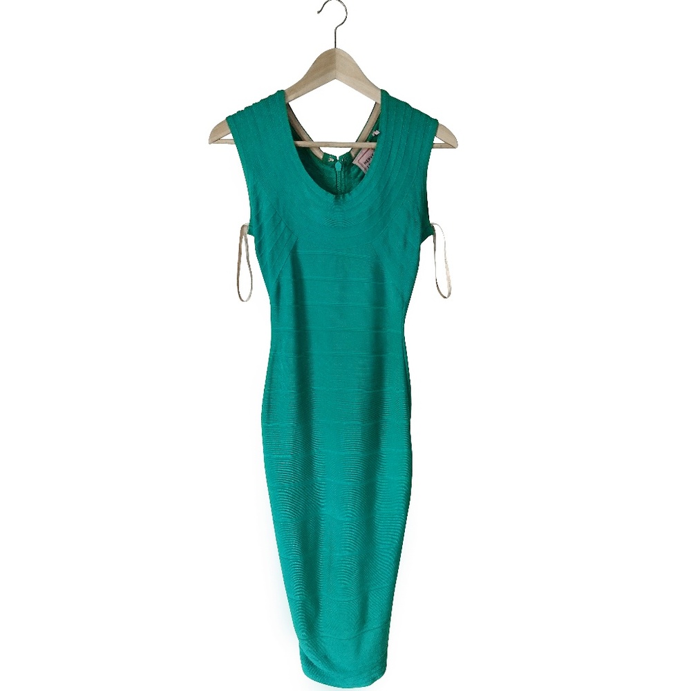 Herve Leger Beautiful Mid-Lenght  Teal Dress